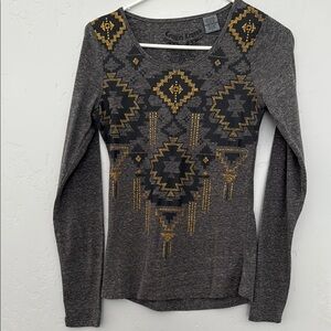 Gray and Gold Geometric Women's Top